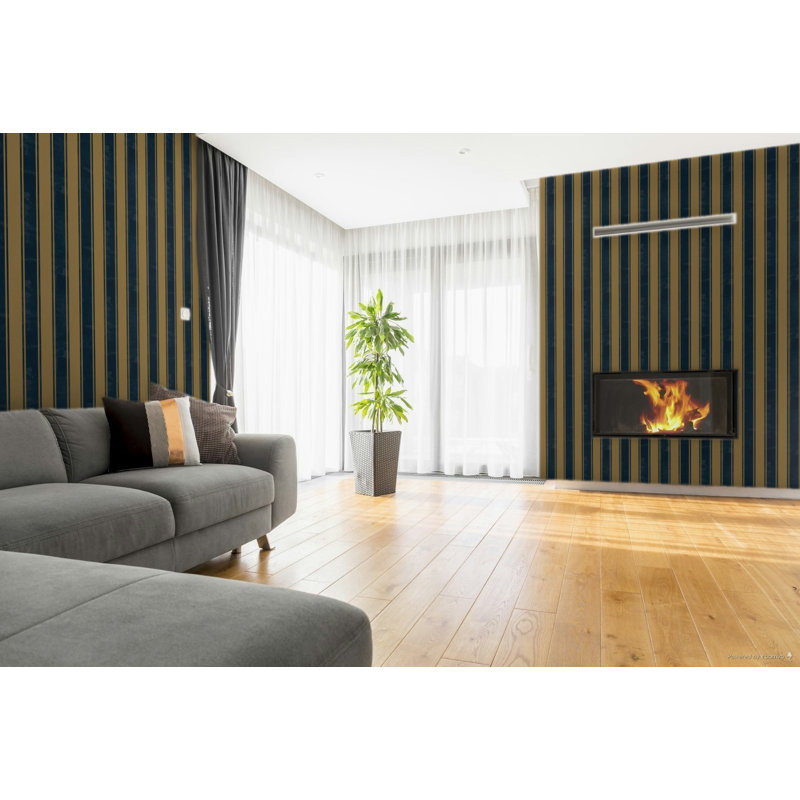 Italian Classics 4 Stripe 3D Embossed Wallpaper Roll, Navy