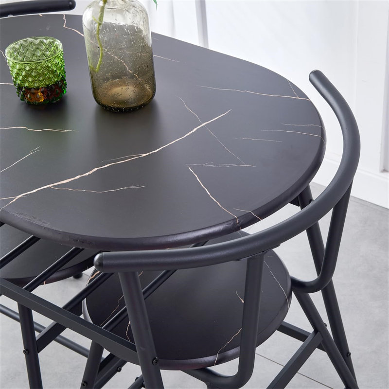 Friedens 2 - Person Dining Set, Black Marble, Black Marble