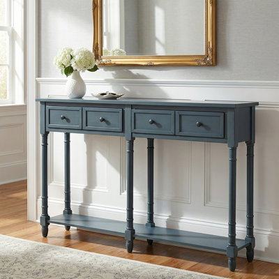 Table de canapé rétro avec tiroirs de rangement - mobilier d'entrée rustique, pieds fuselés, design élégant
