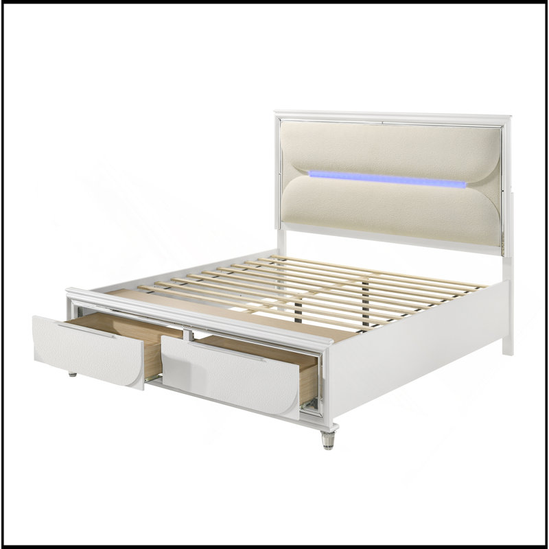 Grand lit blanc avec boucles et rangement Tarian