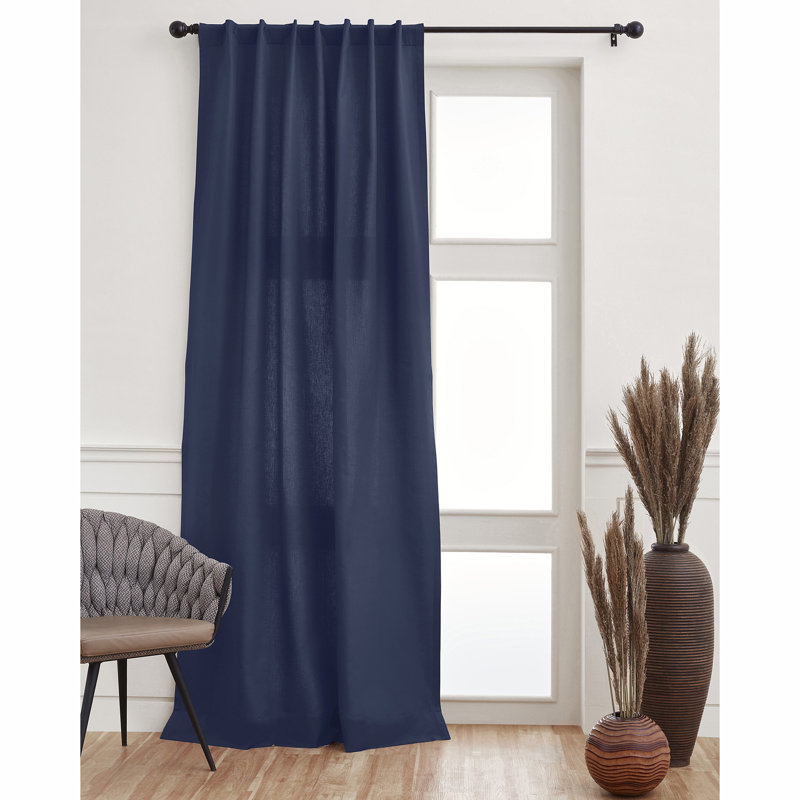 Cotton Linen Curtain with Rod Pocket, Navy, 52" W x 84" L