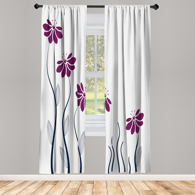 Microfiber Floral Semi-Sheer Rod Pocket Curtain Panels, 28" W x 63" L, Purple/Green/White