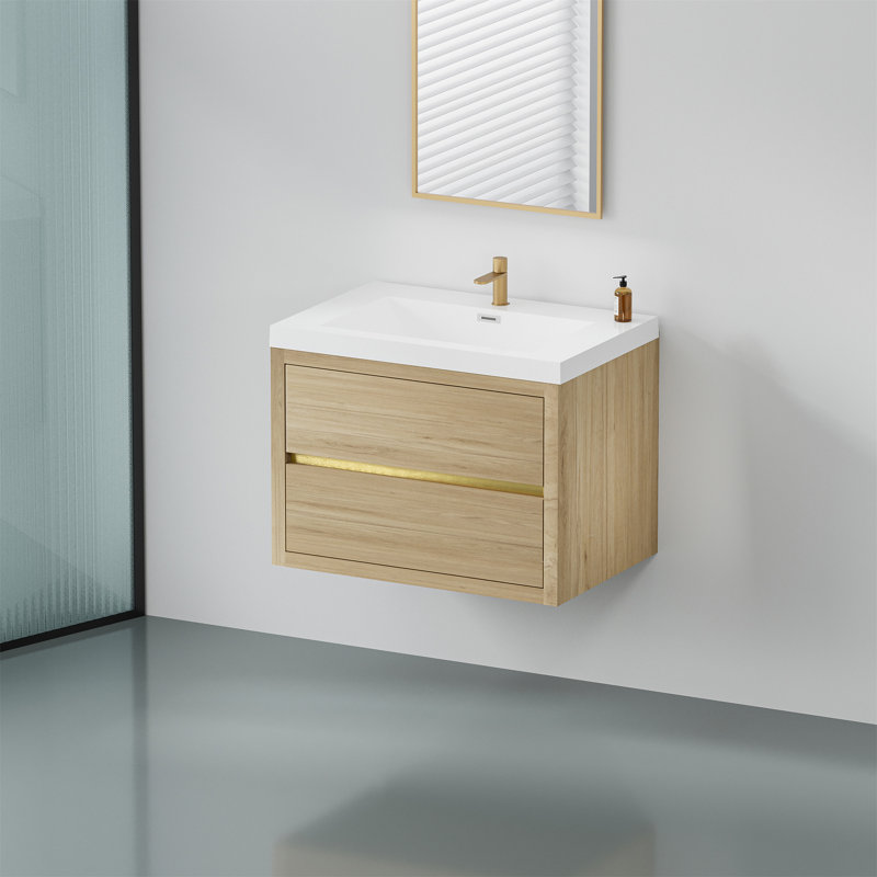 Meuble-lavabo mural 30 po avec lavabo, Bois de chêne naturel
