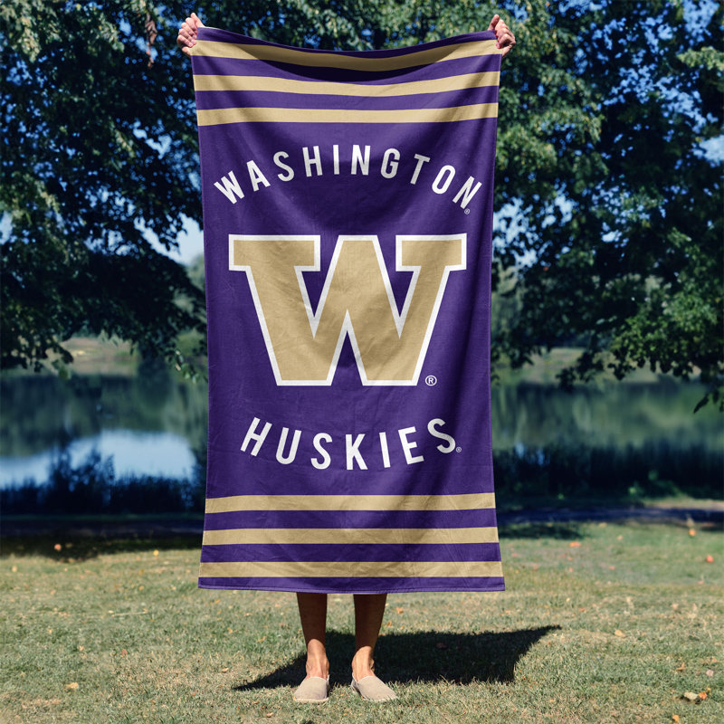 Washington Huskies NCAA Stripes Beach Towel, plush, stylish, premium fabric, 30 x 60 inches
