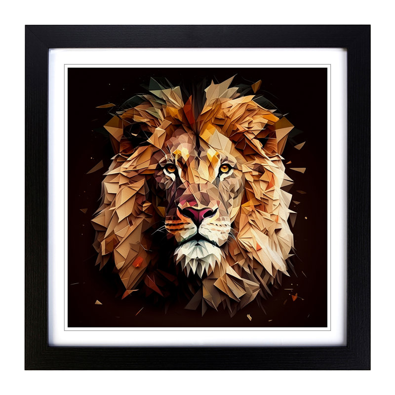 Lion Polygon - Framed Print, Black