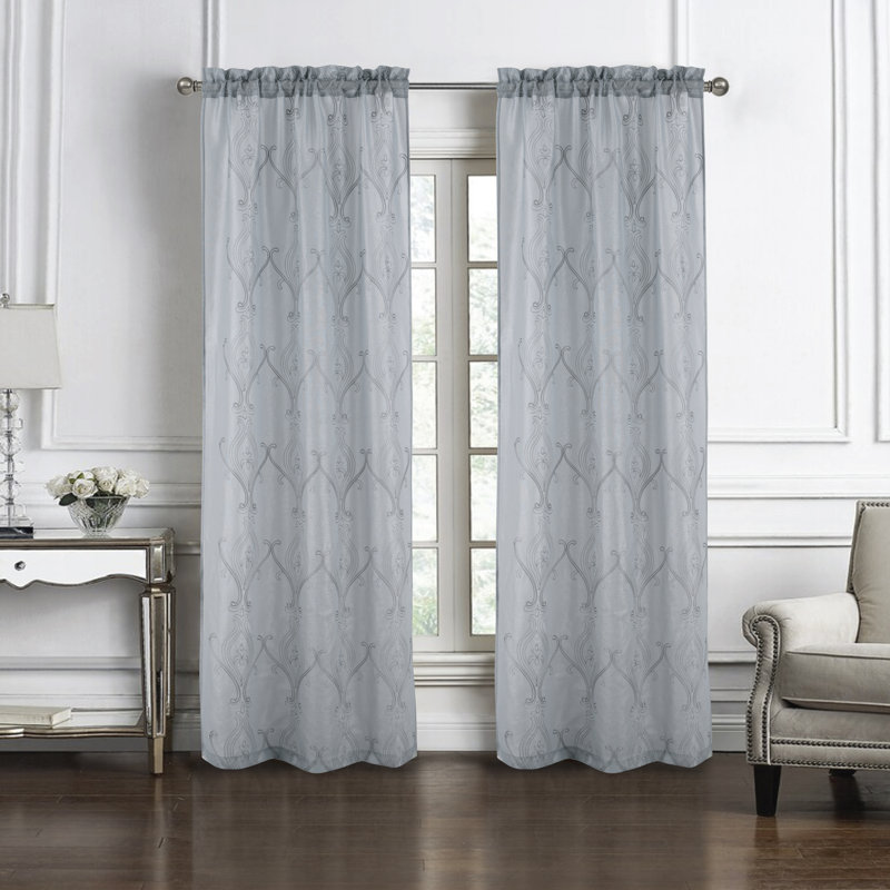 Panneau de rideau transparent brodé Sieme, Argent, L 54 po x L 95 po