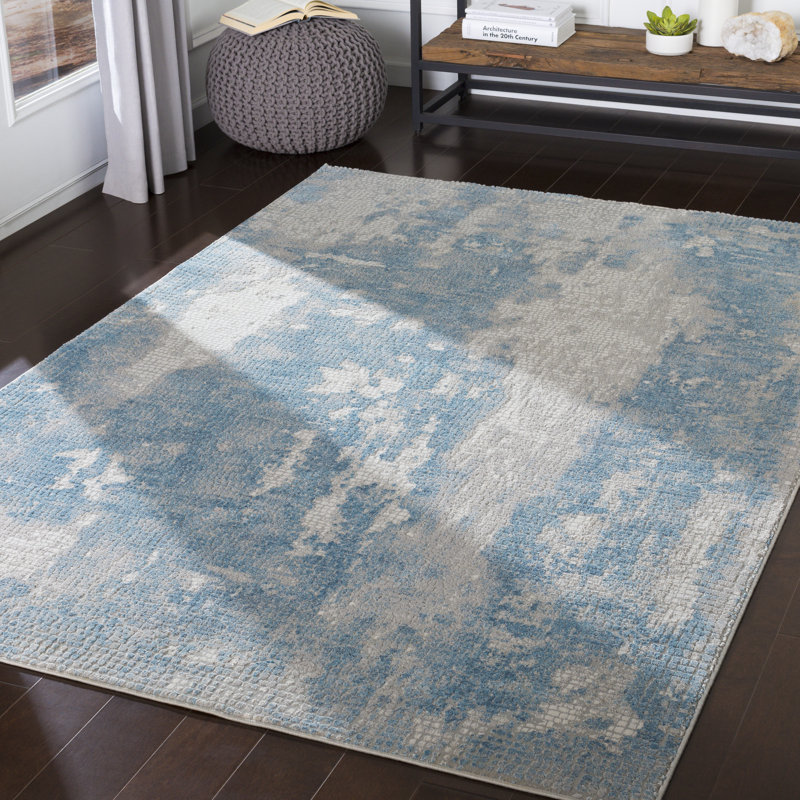 Omaha Abstract Area Rug in Sky Blue/Gray, Rectangle 5'3" x 7'3"