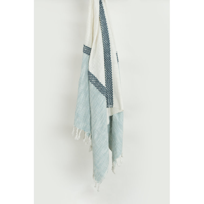 Hand Woven Throw Blanket, Blue/White