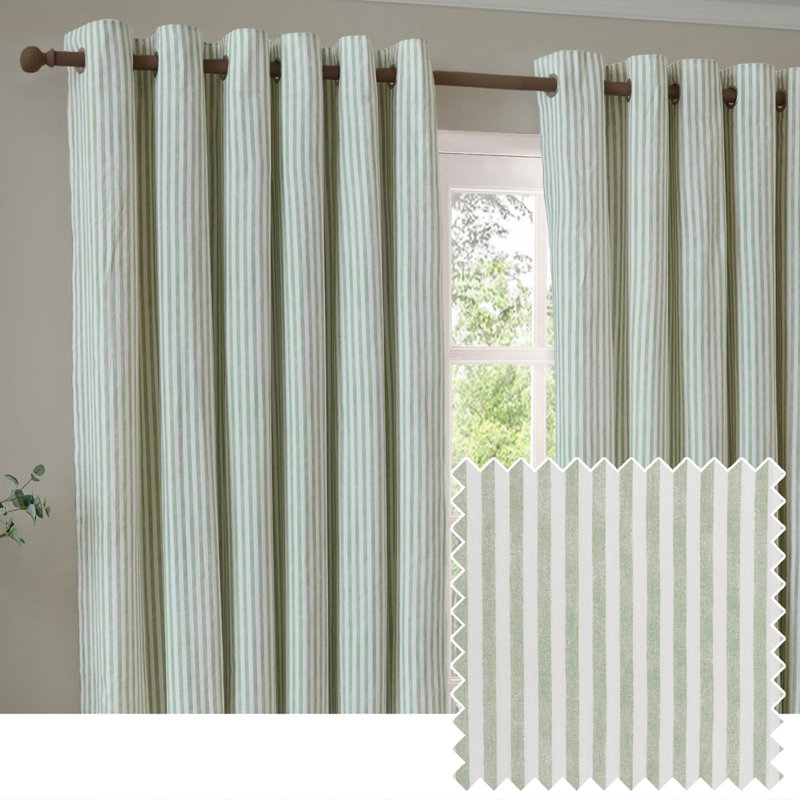 Hebden 100% Cotton Blackout Curtain Panel Pair, 168cm Width x 229cm Drop, Light Green