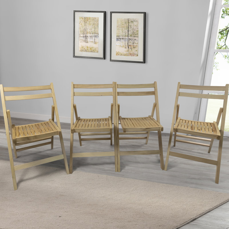 4 chaises pliantes en bois massif - Légères et faciles à déplacer, 4 chaises pliantes avec dossier à lattes, Chêne