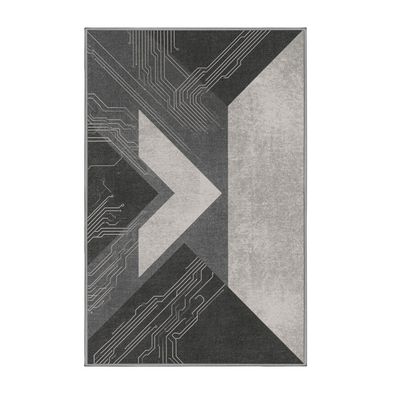 Tapis gris moelleux moelleux à motif abstrait et moderne Glenmore Ai, 4 x 2
