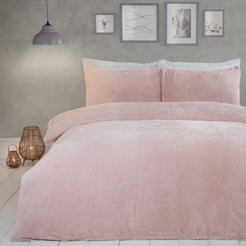 Laguna Polyester Solid Colour Duvet Cover Set with Pillowcases, Blush, Super King - 2 Standard Pillowcases