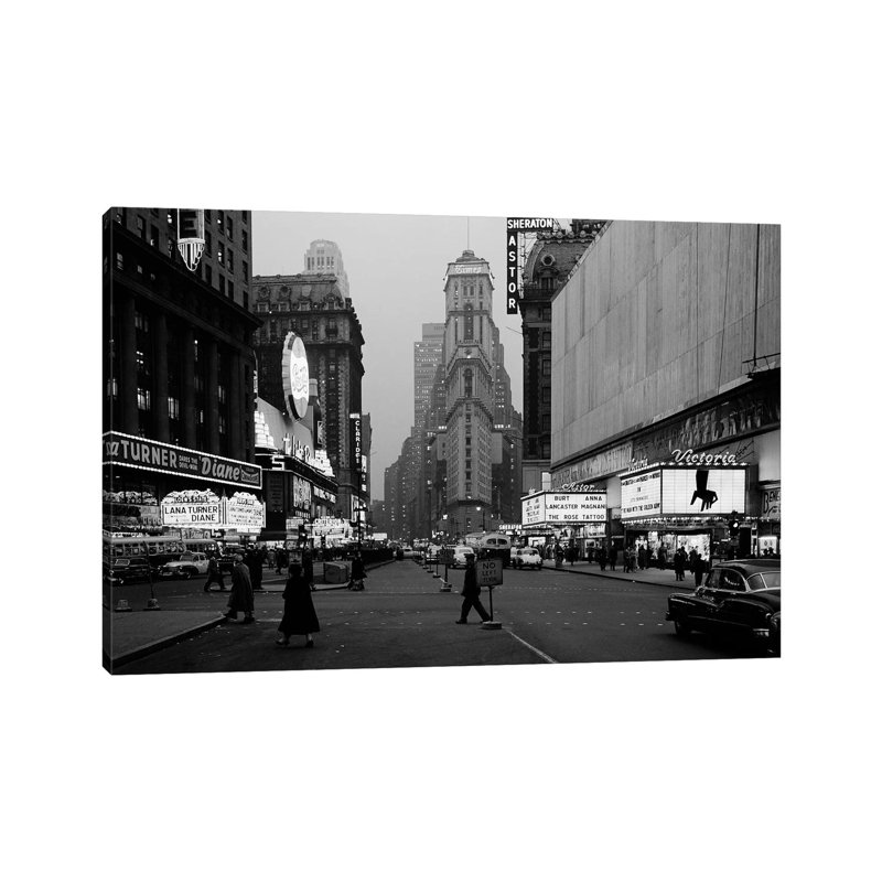 1950s Night Times Square Looking South Form Duffy Square To NY Times Building Movie Marquees New York City NY USA - Wrapped Canvas Print