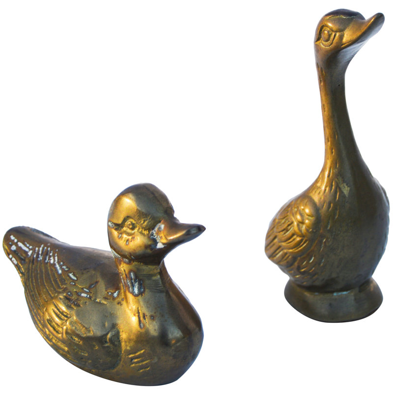 2 Piece Vintage Brass Duckling Set