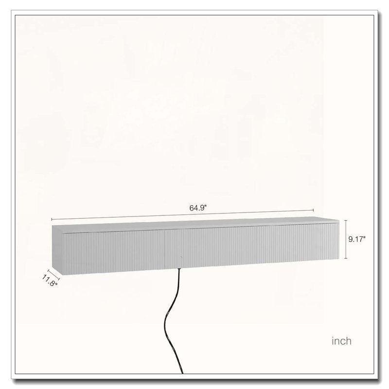 Meuble télé flottant fixé au mur avec 16 DEL de couleur, Blanc