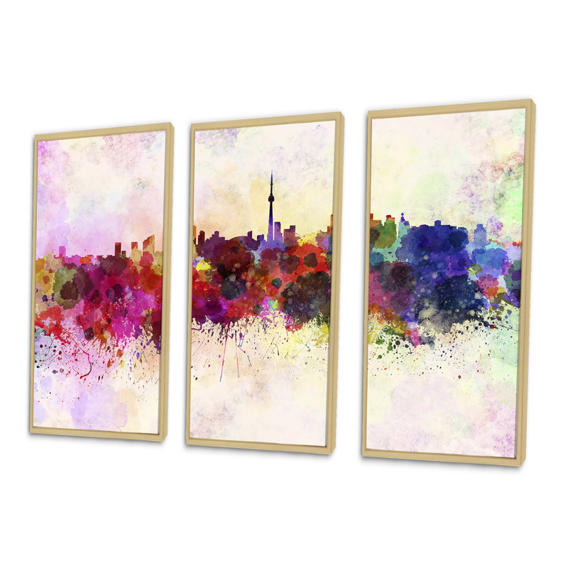 «Toronto Skyline - Cityscape», ensemble d'art mural sur toile, H 28 po x l 36 po x P 1 po, Cadre brun