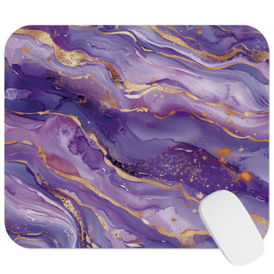 Abstract Purple & Gold Marble Geode IX Crystals Geode Modern Gaming Cute Office Laptop Desk Pad Gift Mat Square Rectangle Non-Slip Mousepad