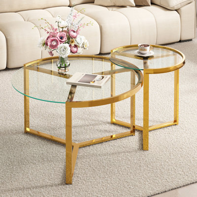 Ensemble de tables basses rondes avec plateau en verre (ensemble de 2)