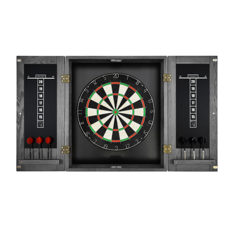 Silver Mist Pine Dartboard Cabinet Set with Steel-Tipped Darts