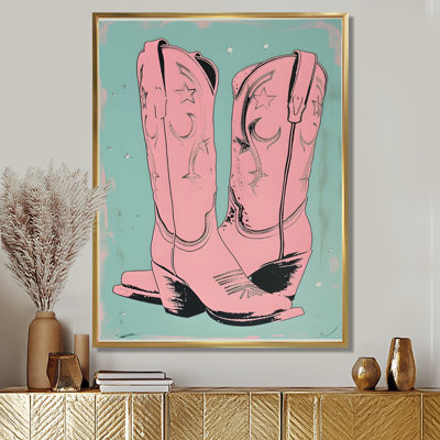 Pink Cowgirl Boots Illustration - Cowgirls Wall Art Print