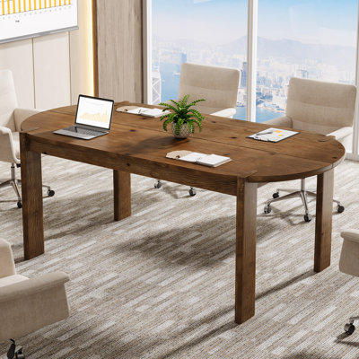 5 Ft Solid Wood Oval Conference Table, 63" Rustic Dark Brown Work Table For 6 People, Wooden Meeting & Boardroom Table For Office Home