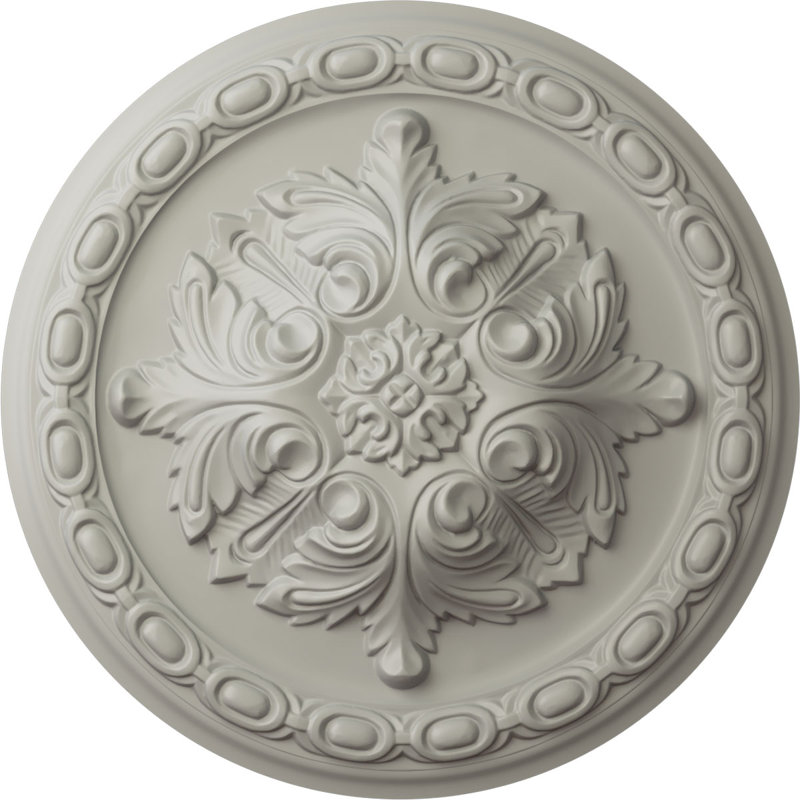Médaillon de plafond Endurathane Acanthus, P 11 3/8 po x P 2 po, pot peint à la main peint à la main, Pot de crème