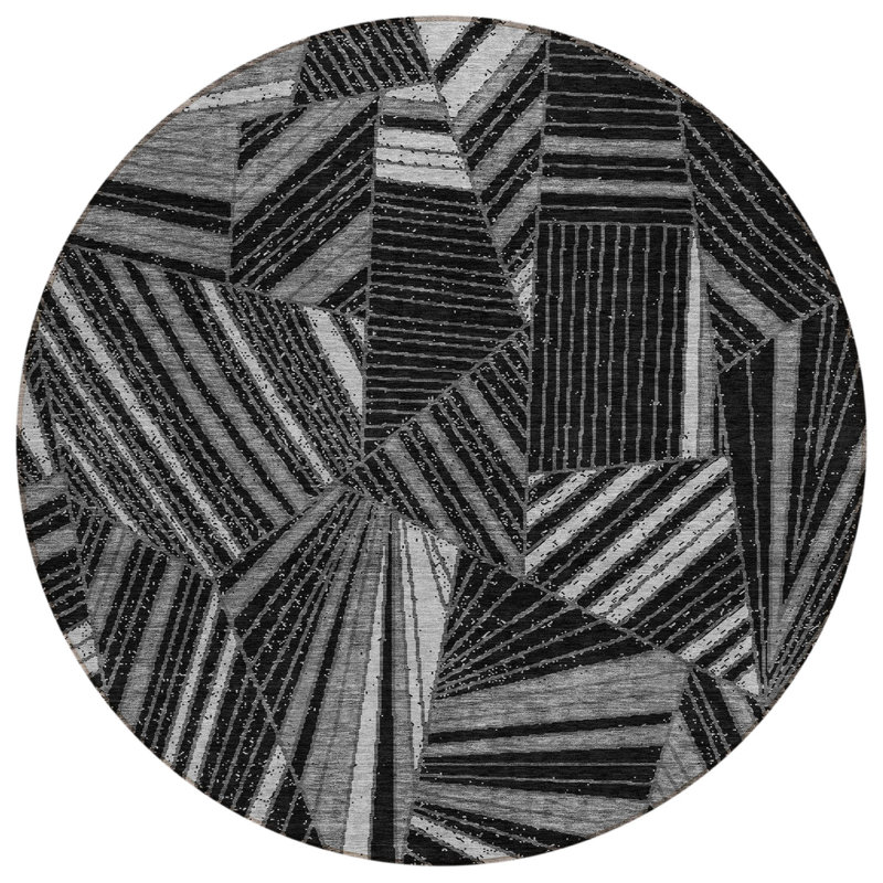 Tapis d'intérieur rond lavable géométrique 8 pi gris
