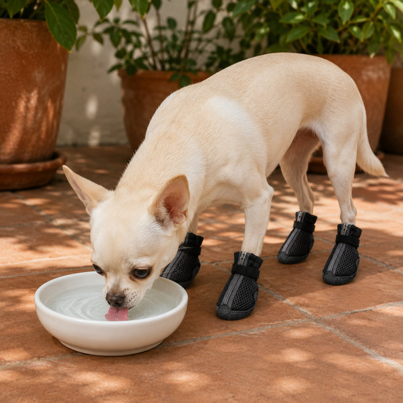 Ensemble de 4 bottes pour chien en maille respirante antidérapantes avec semelles souples, 1,6 po x 1,4 po, Noir
