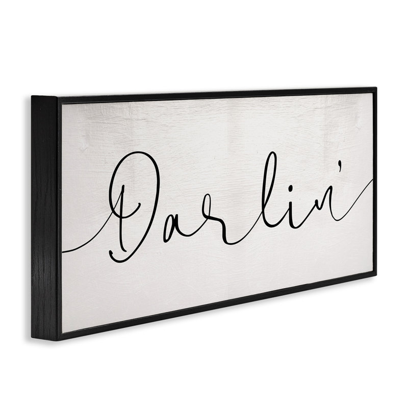 «Darlin» Sentiment Elegant Cursive Giclee Art par Daphne Polselli, H 10 po x l 24 po, Giclée encadrée noir minuit