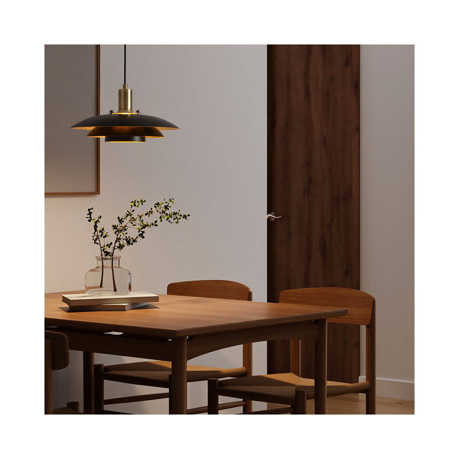 Rancho Mirage Small Pendant Light - Matte Black & Gold-Leaf Shade, Weathered Brass, Small