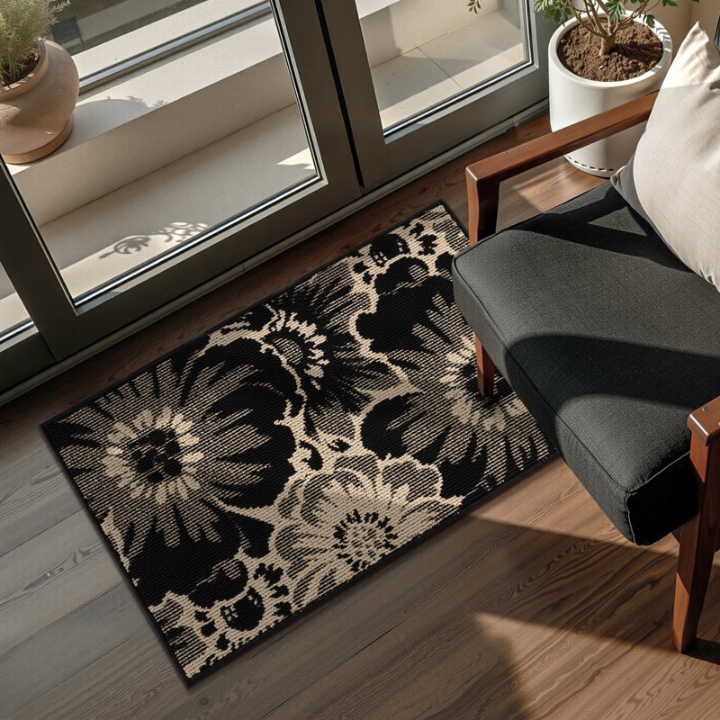 Non-slip Washable Floral Doormat, 24" W x 36" L