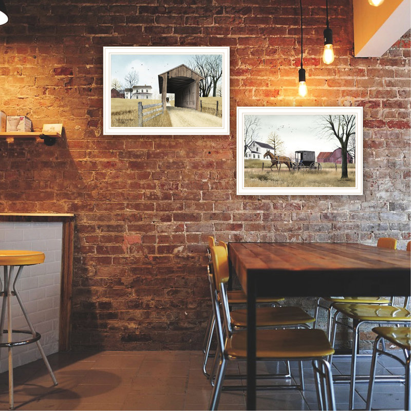 2, art mural pour la maison: «Bridge's Going To Market», art encadré du salon et de la chambre à coucher: impression avec cadre blanc et décoration