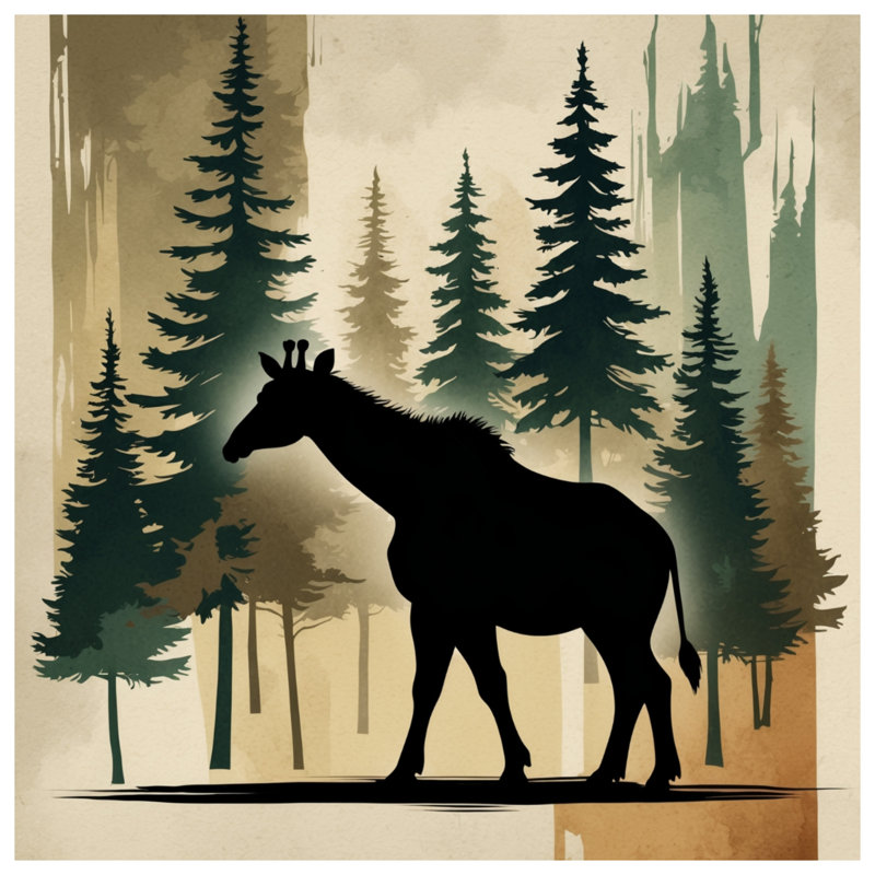 Tapisserie murale girafe silhouette forêt - Décoration murale girafe, H 104 po x 88 avec 4 œillets