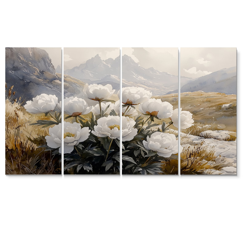 Cline - pivoines - art mural traditionnel, H 28 po x l 48 po, 4