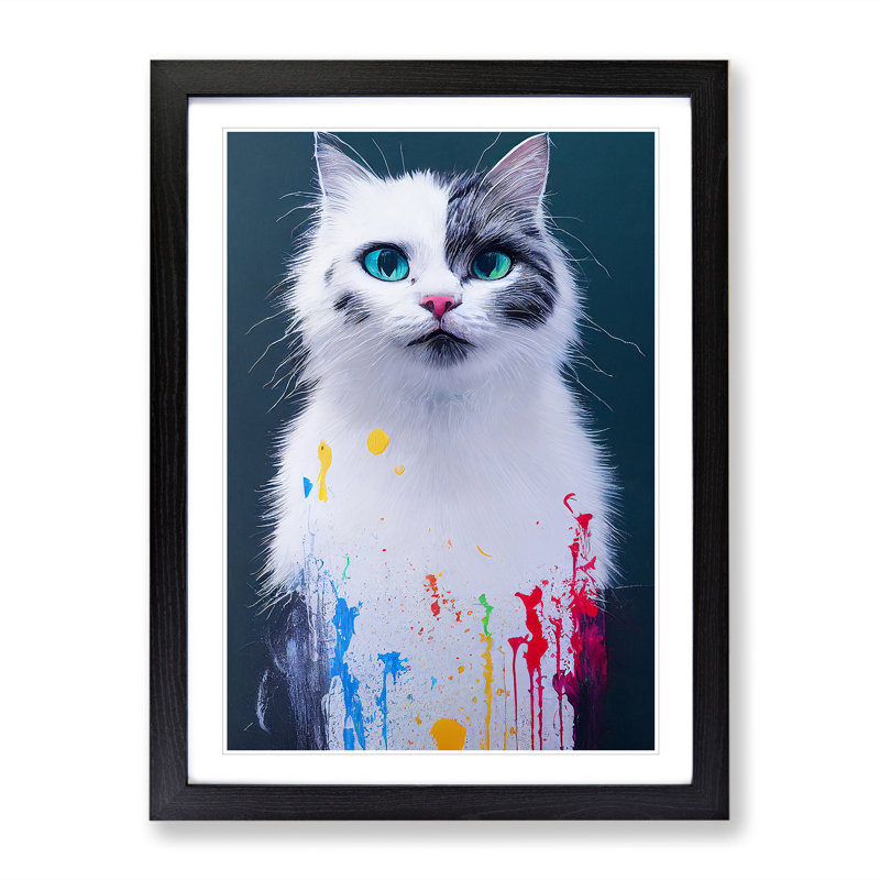 Cat Dripping No.3 - Single Picture Frame Print, Black Framed, 34cm H x 25cm W x 2cm D