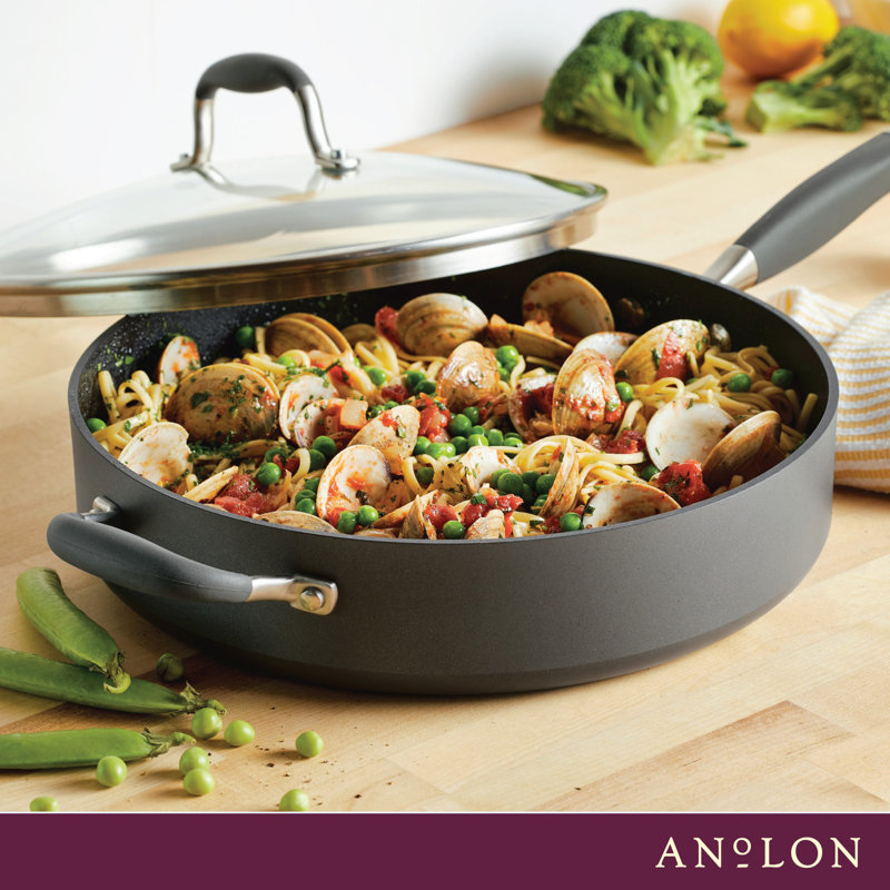 Anolon Advanced Home Hard Anodized Nonstick Sauté Pan with Helper Handle and Lid, 5 Quart, Moonstone