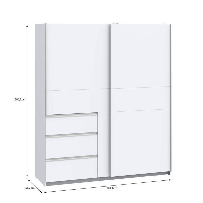 Kavalli 2 Door Sliding Wardrobe, 200,5 cm H x 170,3 cm W x 61,2 cm D, White