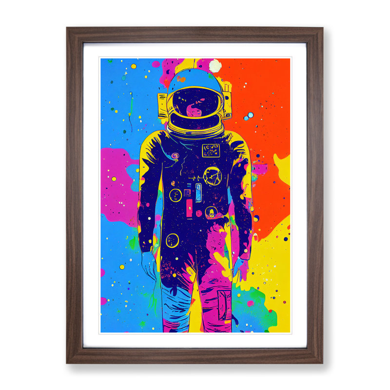 Colourful Astronaut - Wall Art, 66cm H x 48cm W x 2cm D, Walnut Framed, White
