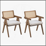 Wooden Frame Upholstered Dining Chairs Set of 2