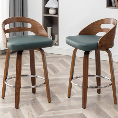 Hesson Swivel Faux Leather Low Back Bar Stools
