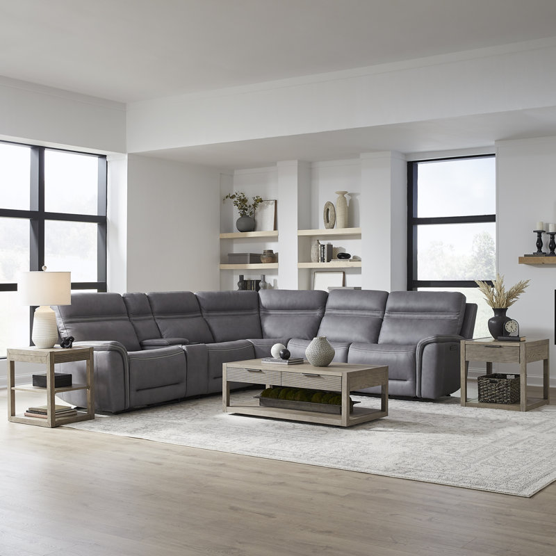 Cabrero 6 Piece Sectional, Blue Gray Top Grain Leather