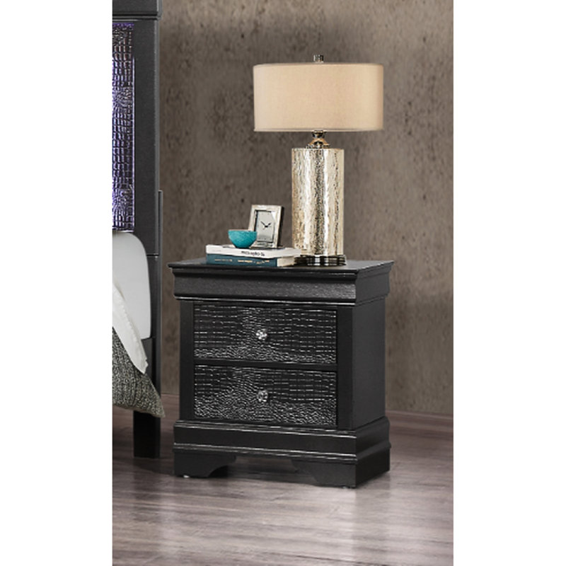 Table de chevet moderne gris métallique avec tiroir en bois massif et texturé, Gris métallisé