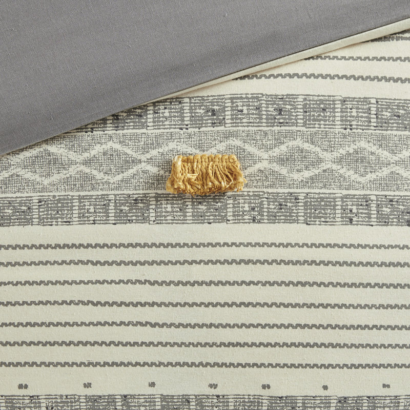 Édredon double / grand en coton gris / jaune, imprimé rayé et garniture, literie enchanteresse 3 pièces gris / jaune double / grand, imprimé 100%, rembourrage, exquis