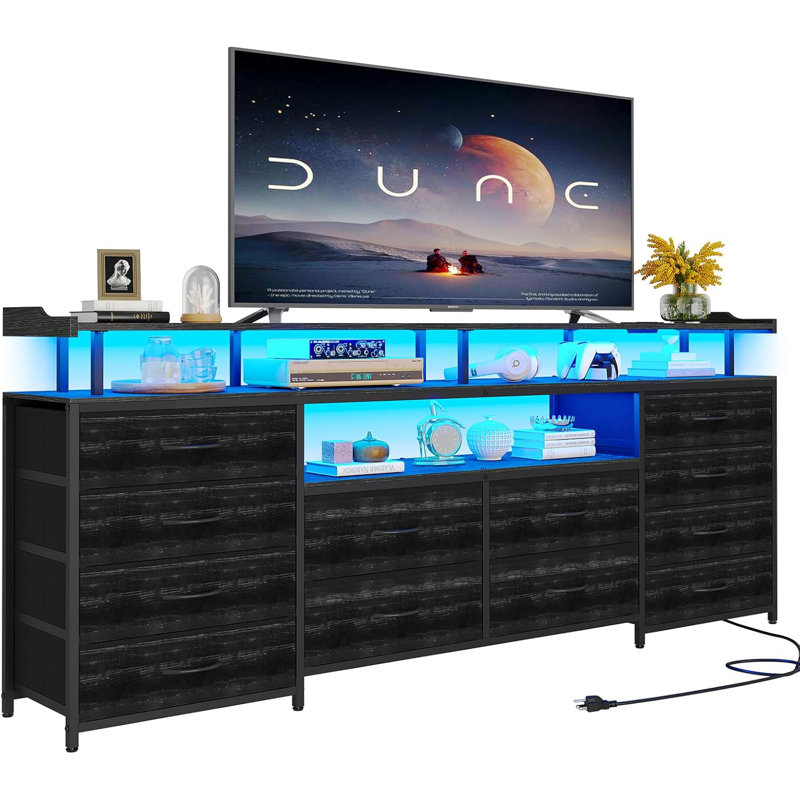 63" Large Tv Stand Dresser With  12 Drawers  For 65/70 Inch Tv, Entertainment Center With Led Lights & Power Outlets & Tv Console For Bedroom