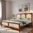 Wood Platform Bed With Rattan Headboard-665575496-665575499