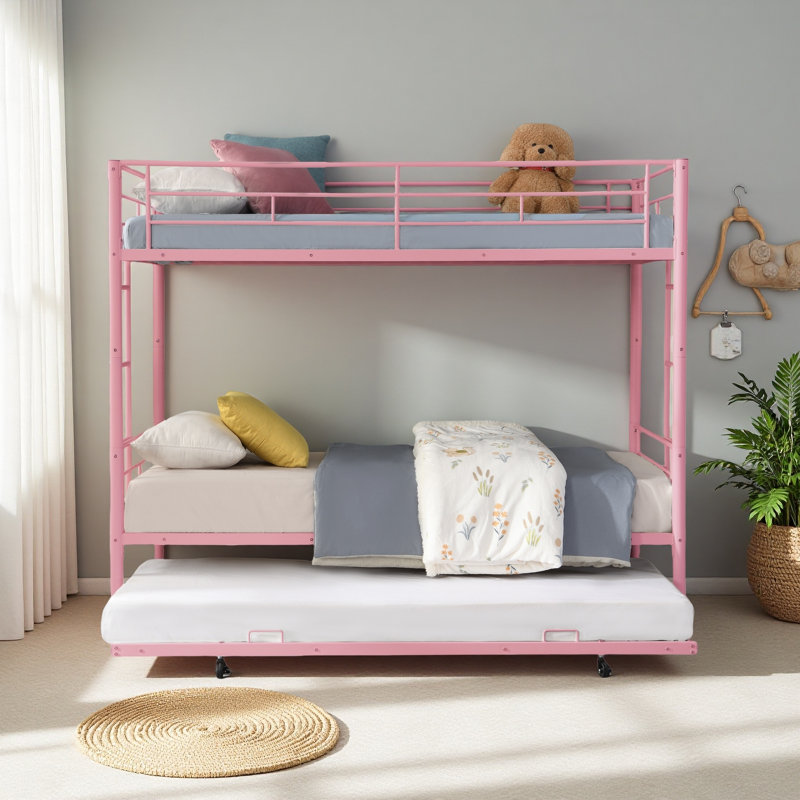METAL Bunk Bed With Trundle, Pink