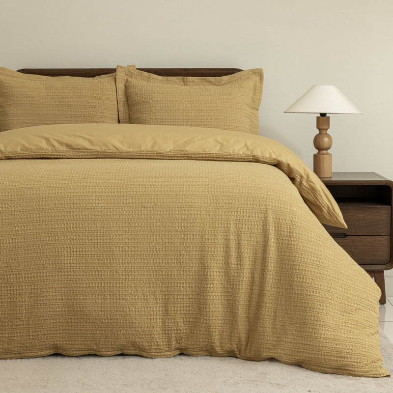Dreamology Waffle Weave Duvet Cover, Queen Duvet Covers,100% Cotton Waffle Duvet Covers with Zipper Closure, Soft Luxury Textured & Breathable, 2 Pillow shams, 1 Duvet Cover (Mustard, Queen)