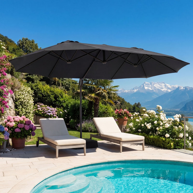 Parasol en porte-à-faux 13 pi avec base, Gris foncé