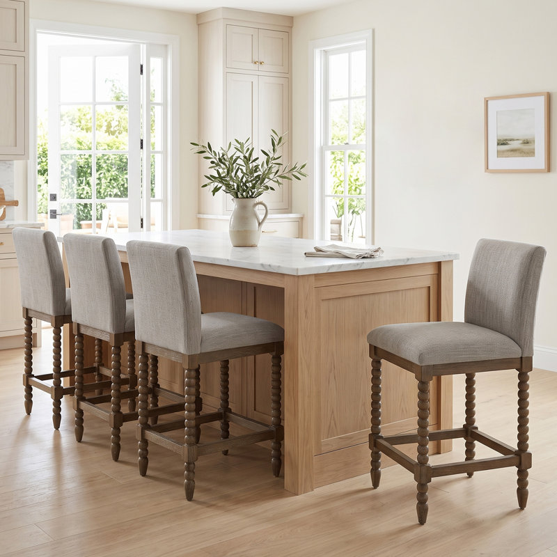 Tabouret de comptoir Tamami, Brun, Beige, 4