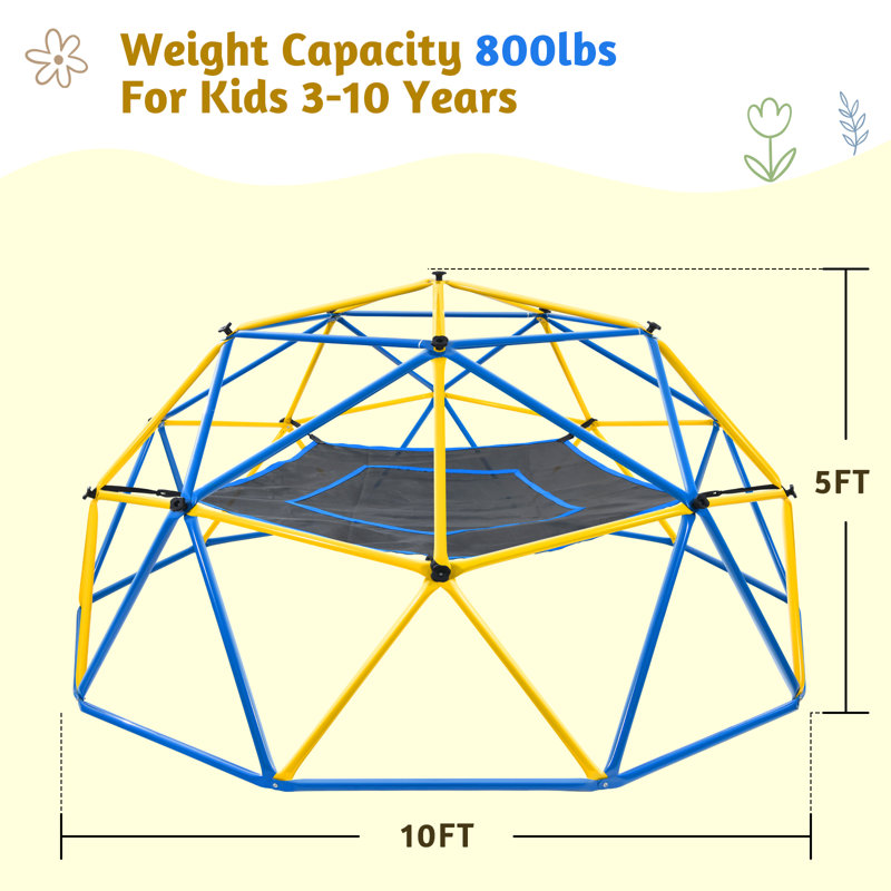 10ft Climbing Dome With Canopy, Jungle Gym For Kids Backyard With Heavy Duty Monkey Bars 
